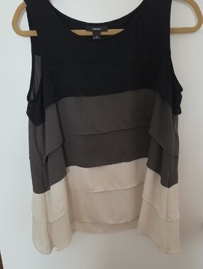 Alfani Black, Gray & Cream Tiered Sleeveless Tank Top